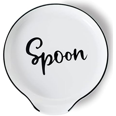 GDCZ Ceramic Spoon Rest for Stove Top 5 Inches Large Spoon Holder for kitchen Counter, Modern Spoon for Farmhouse, Cooking Utensil Rest, Kitchen Accessories, Dishwasher Safe (White, 2) Cover