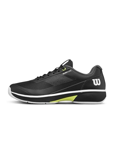 WILSON Rush Lite 5 Men's Tennis Shoe - Black/White/Safety Yellow, Size 8.5