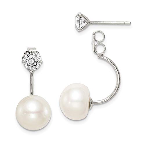 925 Sterling Silver Rh Plt 10mm Button Freshwater Cultured Pearl Cubic Zirconia Cz Front/back Post Stud Earrings Drop Dangle Fine Jewelry For Women Gifts For Her