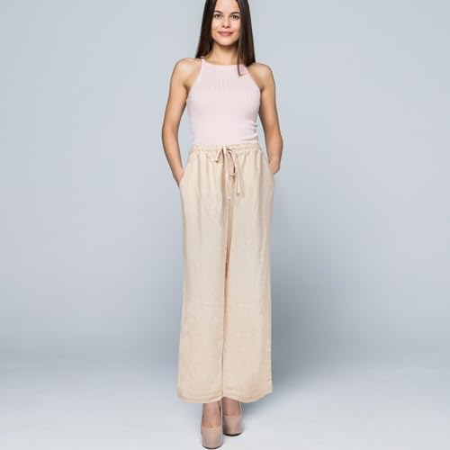 Women's Pants, Summer Wide Leg Pants Drawstring Trousers Elastic High Waist Loose Casual Pants with Pockets3