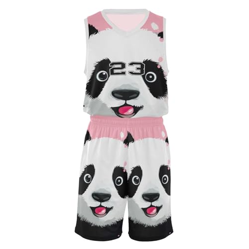 FLildon Surprise Panda Boys Basketball Jersey Set Tank Top Shorts Tracksuit Sport Training Suit for Kids, M