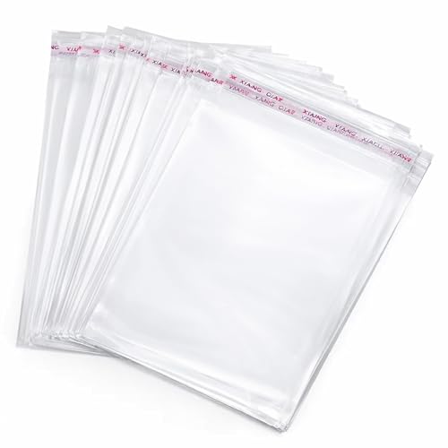 GLUN® Transparent BOPP Packing Bags with Sealing Tape Flap, Pack of 50 Pieces Size 12x16 Inch, Strong Heavy-Duty Industrial Grade Shipping Packaging Bags