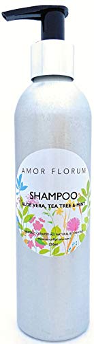 NATURAL Champô com ALOE VERA, ARBOL DEL TSHE & MENTA - 250 ml - por amor FLORUM - sem sulfatos, sem parabenos, sem silicone, concentrado, fácil de enxaguar.