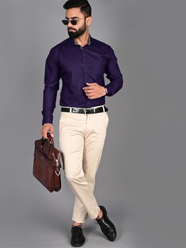 Image of Pinkmint Men's Solid Shirt | Soft Cotton Blend | Formal Shirt | Plain | Full Sleeve - Regular Fit (Available in Plus Size and Pack of 3)