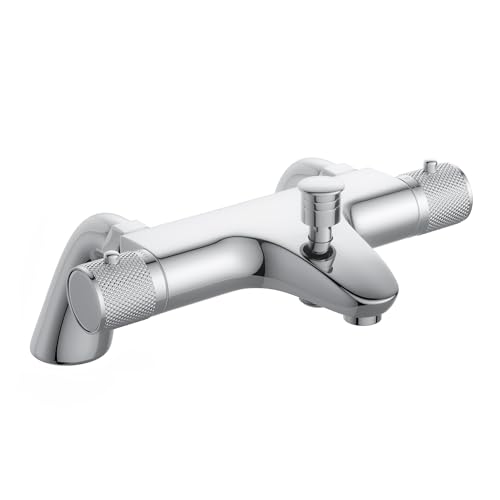 MENDIO Mitigeur Baignoire Thermostatique,Robinet de baignoire avec arrêt de sécurité à 38°C,Mitigeur Thermostatique Bain,2 sorties,Chromé