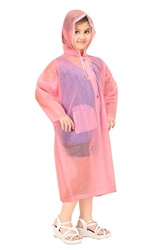 Image of Goodluck Kids Waterproof Knee-Length Raincoat for Boys & Girls - Transparent Hooded Rain Wear, Lightweight Reusable Rain Jacket with Front Button Closure for School, Travel & Outdoor Use