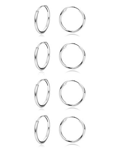 Sllaiss 4 Paar Mini-Creolen 925 Sterling Silber für Frauen klein rund Endlos Creolen Set 12 mm hypoallergen Cover