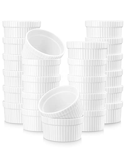 MALACASA, Serie Ramekin.Dish, 24 Pezzi di Ciotoline Rotonde per aperitivo/per antipasto/per i Dolci/per Salse/per merenda, in Ceramica Bianca, Dimensione: 17.78 x 12.7 x 5.08 cm