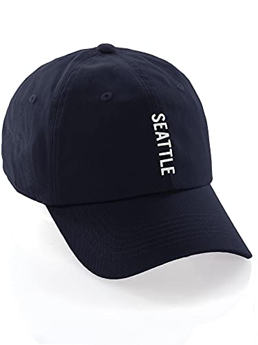 Daxton Vertical USA Cities Baseball Dad Hat Unstructure Low Profile Strapback,Seattle,Navy Hat
