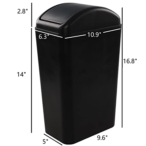 Image of Farmoon 3.5 Gallon /14 L Slim Swing Lid Trash Can for Office Study Bathroom | Small, Black Garbage Bin