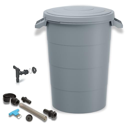 YourCasa Récupérateur d'eau de pluie 80 litres [incl. kit de raccordement et foret] Baril de pluie résistant aux intempéries en plastique avec robinet -...