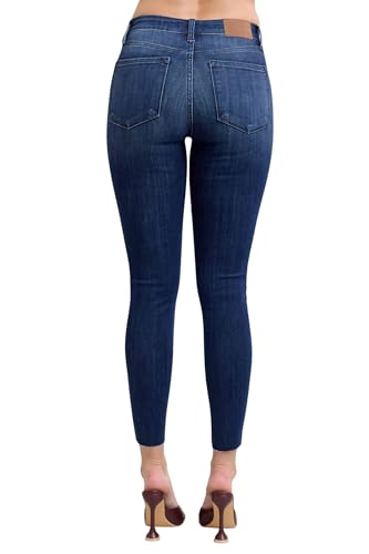 Judy Blue Women's Mid-Rise Dark Wash Raw Hem Skinny Jeans3