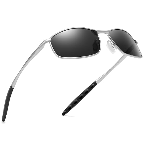 Wide Metal Frame Polarized Sunglasses Rectangle UV400+ Protection Skinny Retro Sunnies for Men Women