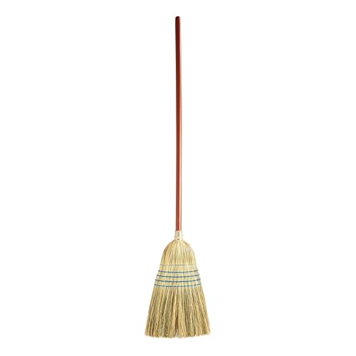 Rubbermaid Commercial Products Heavy-Duty Corn Broom, 1 1/8-Inch Wood Handle, Red, Indoor/Outdoor Broom for Courtyard/Garage/Lobby/Mall/Office