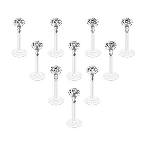 PiercingJak 10pcs Piercing Labret Lèvre Nez Studs 16G Acrylique Acier Inoxydable Piercing Cartilage Tragus Avant Helix 3mm Boule Clou Boucles d'Oreilles Femme...