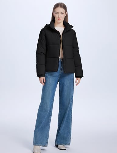 Wyeysyt Womens Cropped Puffer Jacket Warm Winter Quilted Jacket with Removable Hood Short Padded Coat4