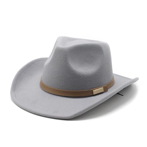 Image of LIDHAY Women Men Classic Felt Wide Brim Western Cowboy Cowgirl Hat with Belt Buckle