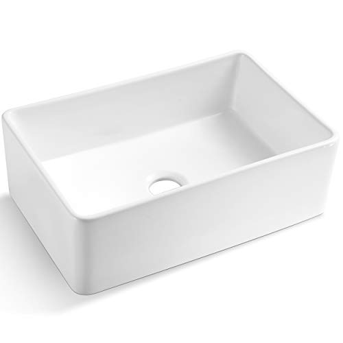 Koozzo 30-Inch White Farmhouse Fireclay Kitchen Sink, Rectangular Single Bowl, R285
