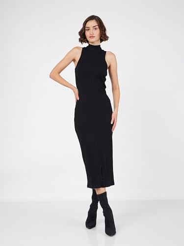 Image of Sassafras Women Rib Turtle Neck Sleeveless Midi Dress