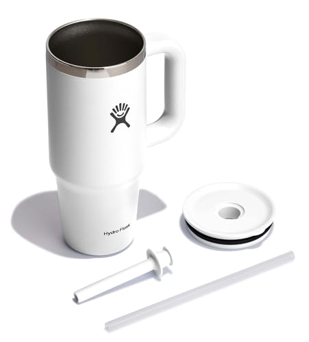 Image of Hydro Flask 24 Oz Travel Tumbler with Handle, Clear Lid and Straw - Insulated Stainless Steel in 24 Oz White