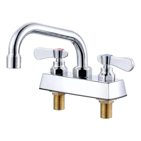 IVIGA Commercial Sink Faucet 6" Swivel Spout, Utility Laundry Sink Faucet 4" Center, Deck Mount Kitchen Faucet, Brass Construction Chrome Polished, for Kitchen, Laundry, Bar Sink, RV, Outdoor etc Cover