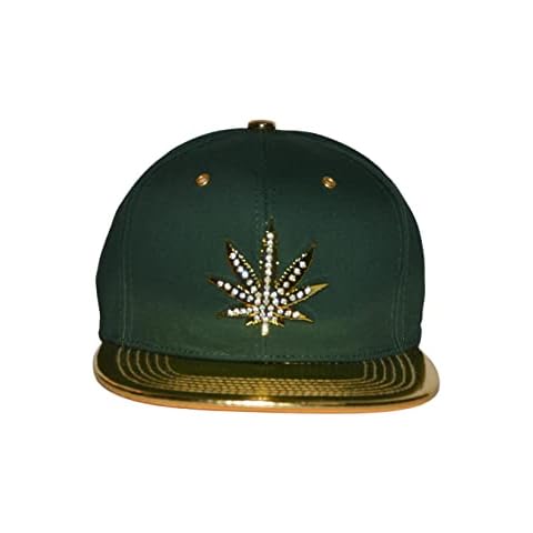 Popfizzy Green Weed Hat, Metal Gold Leaf Flat Brim Hat, Marijuana Snapback Cap, Pot Leaf Baseball Caps, Weed 69, Large Cover