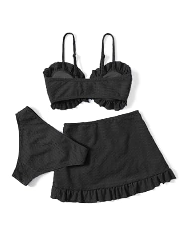 Arshiner Badeanzüge für Mädchen Bikini Set 3-teilige Bademode Top+Rocks +Slips Badebekleidung Kinder Badeanzug mit Rock Bademode Schwimmanzug für Mädchen Schwarz 13-14 Jahre