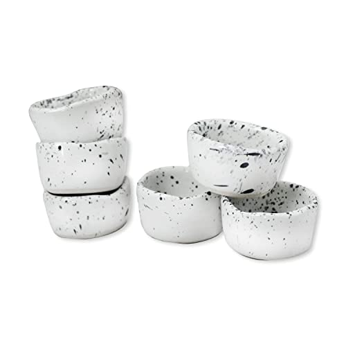 roro Plato de cena manchado manchado de gres cerámico moldeado a mano (6 cuencos de pulgada, color blanco lunar)