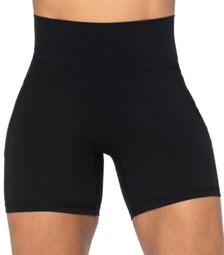Image of Sunzel Women's No Front Seam Biker Shorts with Pockets, High Waist Tummy Control Yoga Workout Gym Bike Shorts