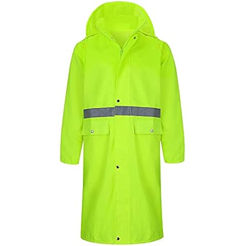 Yukirtiq Men's Long Raincoat Hi Viz Rain Jacket Waterproof Lightweight Hooded Rain Coat & Over Trousers Cover