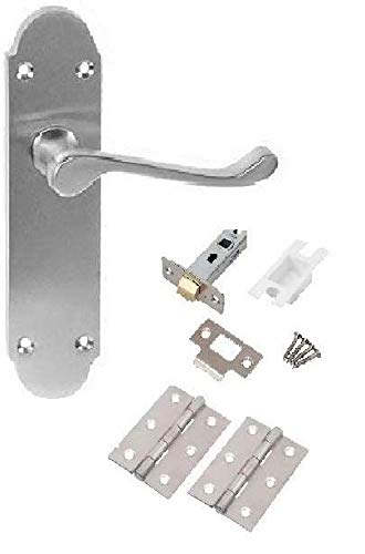 Golden Grace Epsom Design Victorian Scroll Door Handles on Shaped Backplate in Brushed Satin Chrome with Hinges and Latches, 1 Set โ image 1