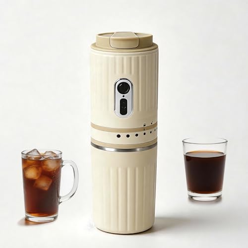 Mocoli Cafetera Espresso Portatil, Maquina Cafe Eléctrica de Viaje en Color Blanco Molinillo Eléctrico con Molienda Automática y Filtro de Acero Inoxidable para Senderismo Acampada