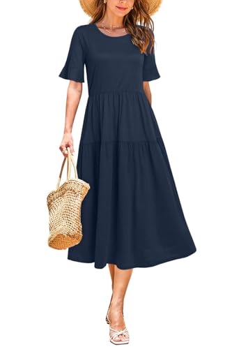 STYLEWORD Womens Summer Dresses Midi Casual Short Sleeve High Waist