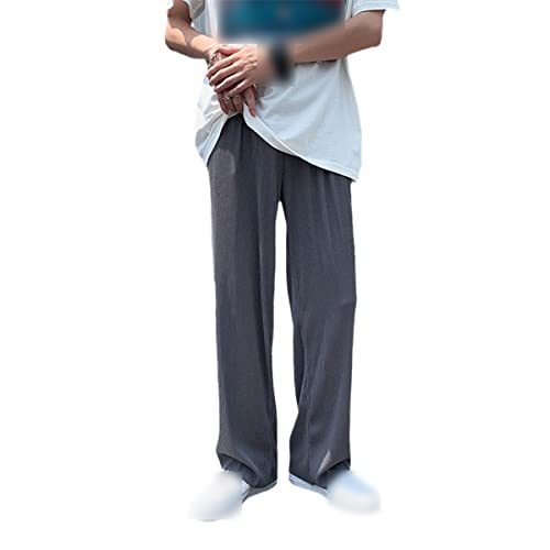 Pantalon large en soie glacée homme fluide plissé droit gris léger
