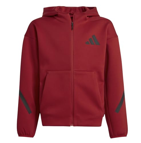 adidas BIG KIDS Z.N.E. FULL-ZIP HOODED TRACK JACKET, TEAM POWER RED 2/BLACK, MEDIUM (BIG KIDS)