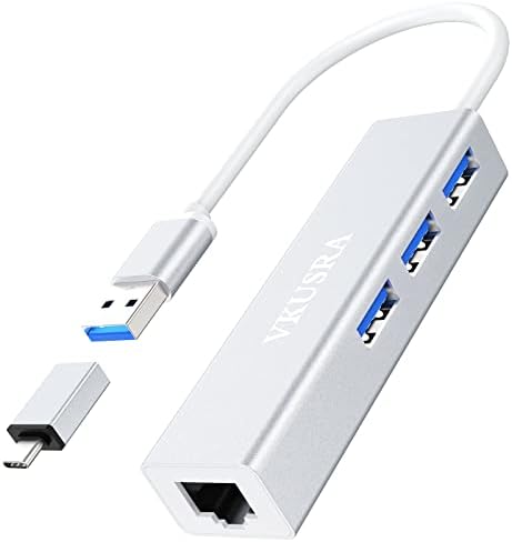 USB to Ethernet Adapter,3 USB Hub 3.0 with RJ45 Gigabit Ethernet Adapter,USB C Hub Splitter +1000Mbps LAN Network Adapter Support Windows,Chromebook,Mac,Linux (with USB C Adapter)