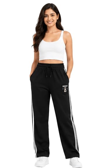 Girl's Track Pants | Polyester Regular Fit Lower | Dual White Side Stripe | Elastic Waist with Adjustable Drawstring | Soft & Breathable Casual | Gym, Running, Travel-picture-20