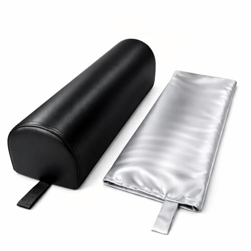 Dual-Cover Comfort Massage Bolster Pillow 3/4 Round 26 x 6 x 6 in PU Leather & Cooling Cover Bolster for Massage Table Massage Bolster Pillow for Legs Leg & Knee Bolster Support Black/ Light Gray