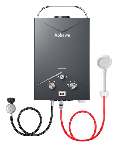 Aokawa Portable Propane Tankless Water Heater, 1.78 GPM On-Demand Hot Water Heater with Shower Head, Outdoor Camping RV Cabin Use, Propane Gas Instant Hot Water, Overheat & Anti-Freeze Protection
