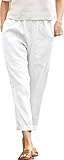 Langwyqu Womens Casual Cotton Tapered Capri Pants Loose Elastic Waist Ankle Cropped Trouser with...