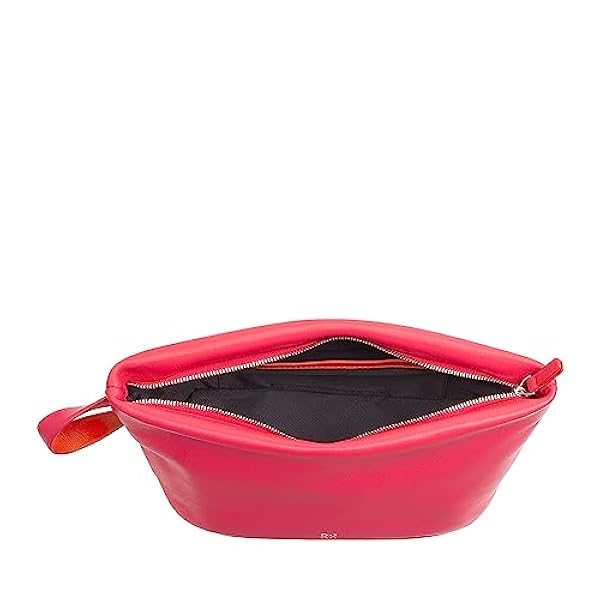 DUDU Beauty Case Donna Uomo in Pelle con Cerniera Zip, Borsa da Toilette Grande Colori Vivaci, Ideale per Viaggi, Palestra, Terme, Interno Idrorepellente Lampone