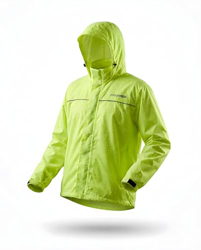 Image of TVS Racing Rainshield Pro Rain Jacket | Lightweight Waterproof Rain Coat for Men | Compact Rain Jacket for Boys & Girls | Windproof Riding Rain Coat with Reflective Details - Neon