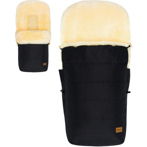 Fillikid Winterfußsack Lammfellfußsack für Kinderwagen Buggy Jogger Kinder Fußsack (Schwarz)