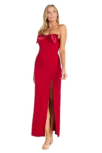 R&M Richards Long Strapless Cocktail Dress W/Satin Cuff Bow at Bodice & High Slit