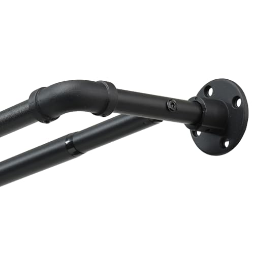 Negro Barras de Cortina Doble 78-241CM, Barra de Cortina Extensible Industrial Diámetro 2,45 cm, Barra de Cortina de Acero Inoxidable Decorativa Ajustable para Sala de Estar, con Soportes