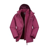 Mountain Warehouse Fell Kids 3 in 1 Jacket - Water-Resistant Triclimate Raincoat, Detachable Inner Coat & Packaway Hood - For Walking, Hiking & Outdoors Grape Kids Size 7-8 Years