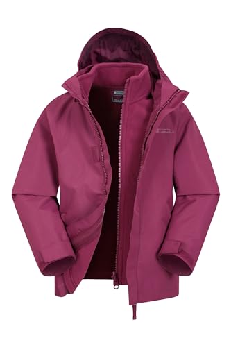 Mountain Warehouse Fell Kids 3 in 1 Jacket - Water-Resistant Triclimate Raincoat, Detachable Inner Coat & Packaway Hood - Spring Summer, Walking, Hiking & Outdoors Grape Kids Size 3-4 Years