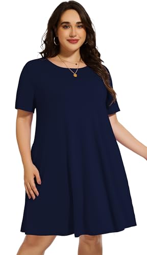 Image of elescat Plus Size Summer Dresses for Women Casual Short Sleeve Pockets Loose Oversized T Shirt Sundress 2026
