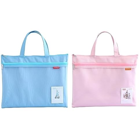 Pendancy Mesh Zipper Pouch Pink+Blue Bundle, 11x13.7 in, Large Double Pocket Waterproof File Bag with Handle, A4 Size Foldable Document Storage for Puzzle Project/Cross Stitch/Travel/School/Office Cover