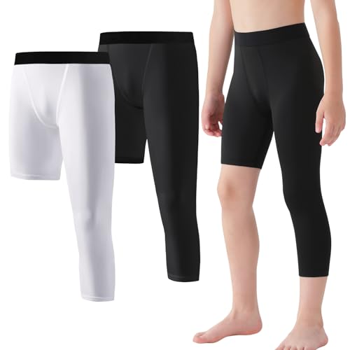 2 Pack Compression Pants Boys Youth Leggings One Leg Compression Tights for Basketball Sports Athletic Base Layer